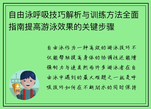自由泳呼吸技巧解析与训练方法全面指南提高游泳效果的关键步骤 自由泳呼吸技巧解析与训练方法全面指南提高游泳效果的关键步骤